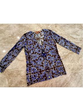 Tory Burch thin wool cardigan Brown & Blue Patterned S lightweight gold